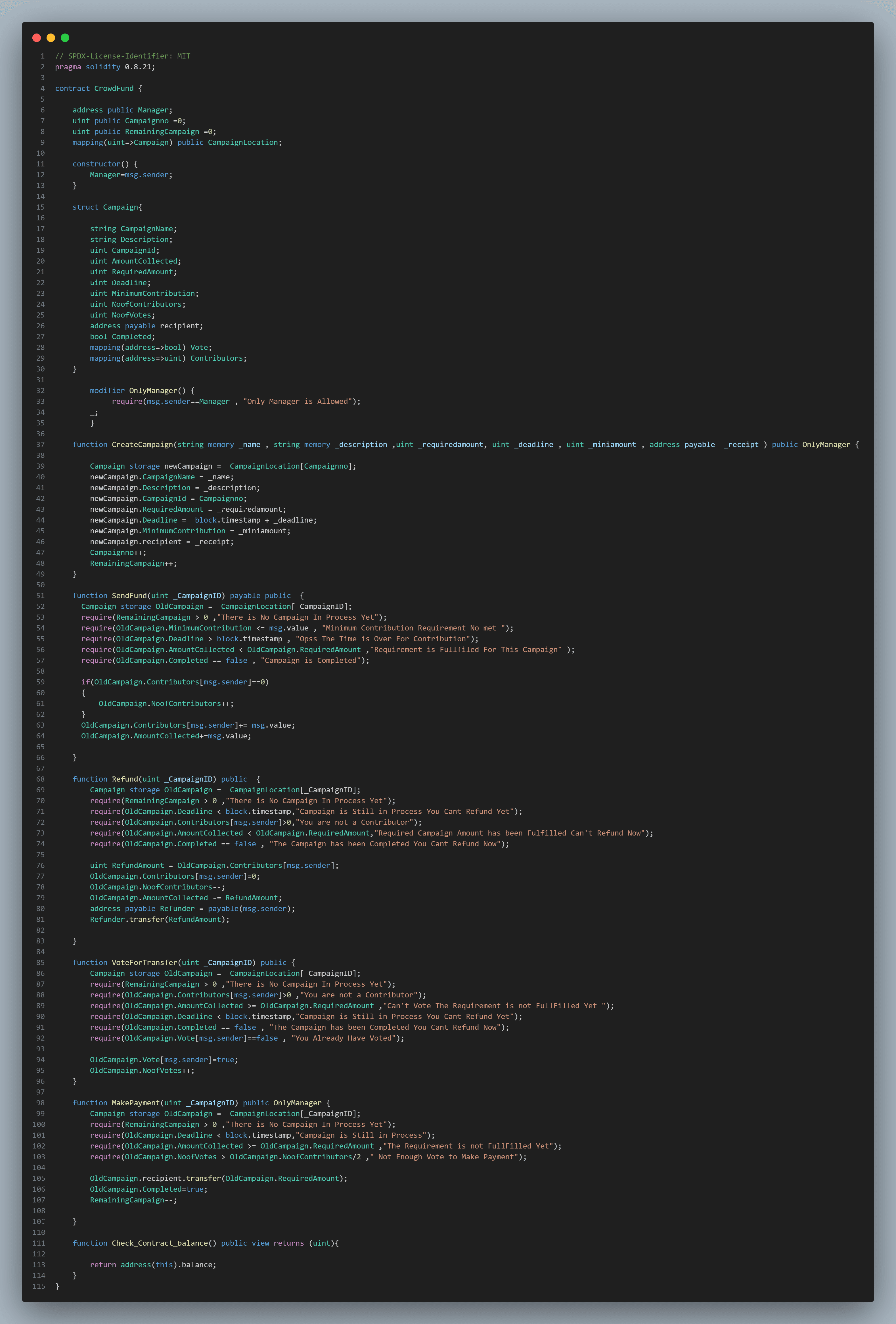 CrowdFunding Smart Contract