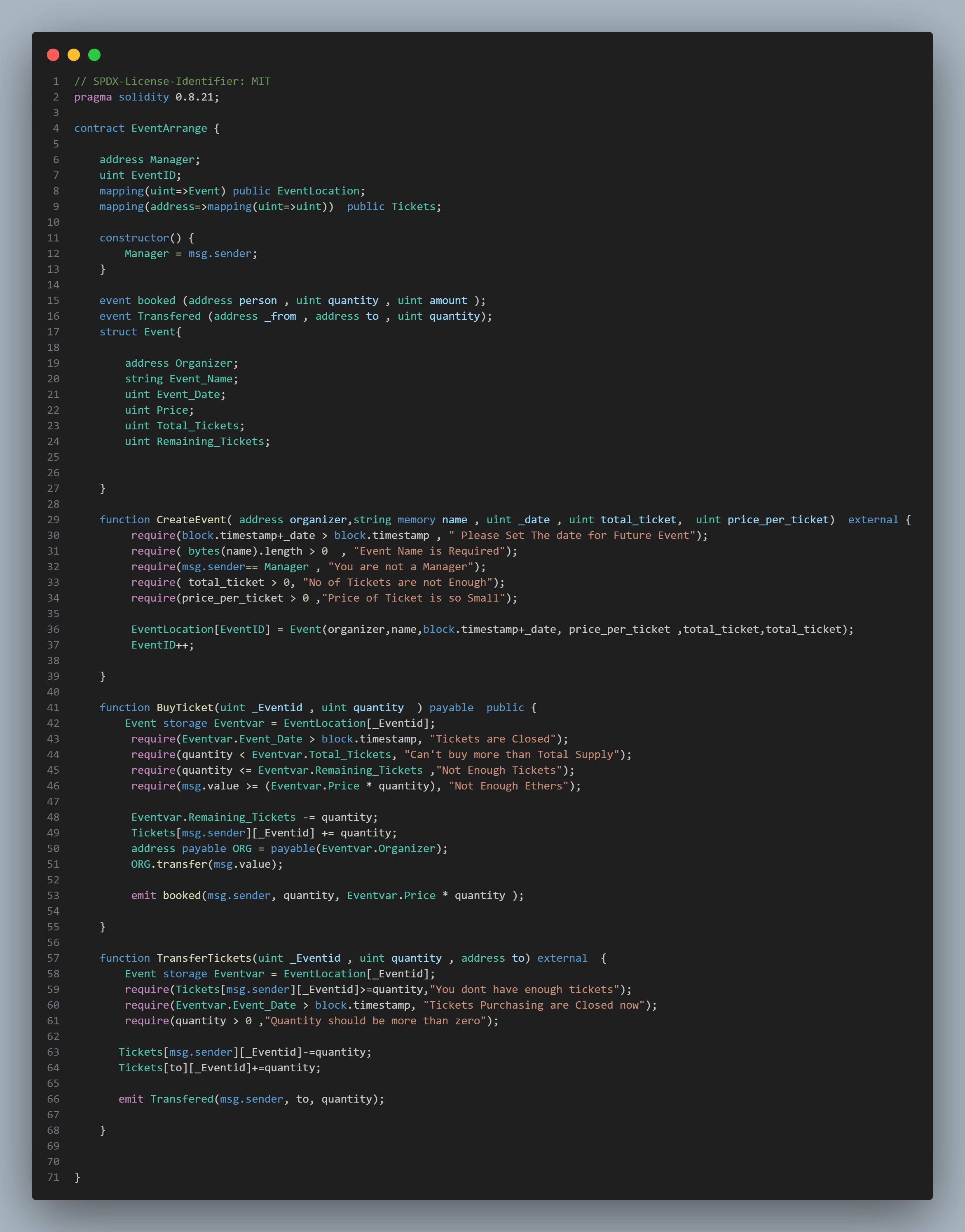 Event Organizer Smart Contract
